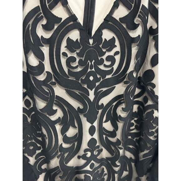 MSK Bell Sleeve Lace Overlay Cocktail Mini Dress Black Nude Sz 10 Party Elegant - Picture 7 of 13